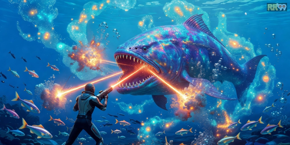 Giao diện trò chơi bắn cá 69 pro với người chơi đang bắn boss cá lớn