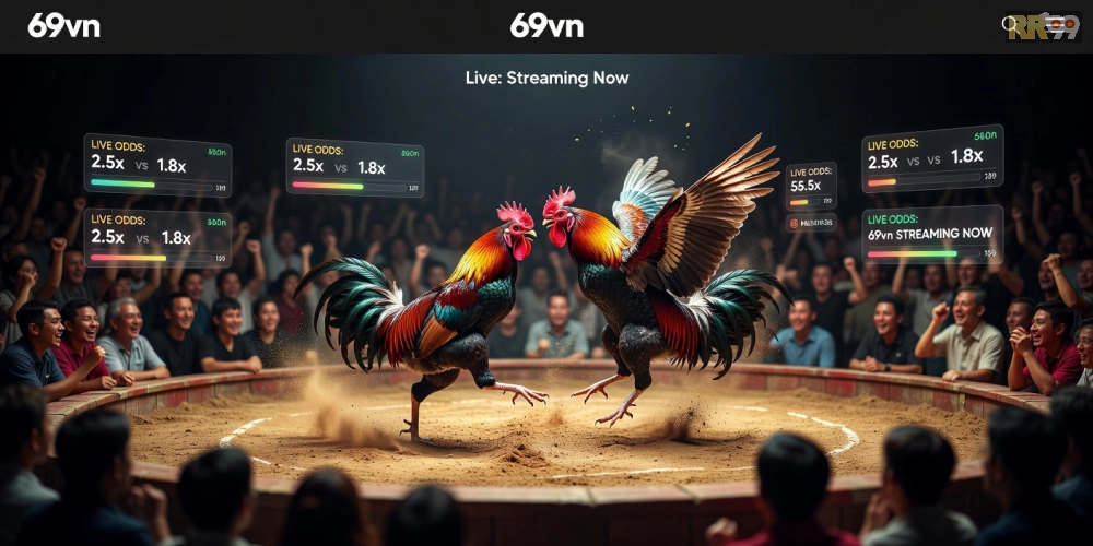 Hình ảnh minh họa trực tiếp đá gà hôm nay trên nền tảng 69vn với giao diện streaming hiện đại